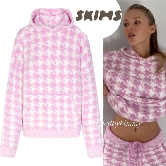 SKIMS Cozy Knit Unisex Hoodie - Petal Houndstooth XXS / XS NEW NWT Pink - Picture 1 of 4